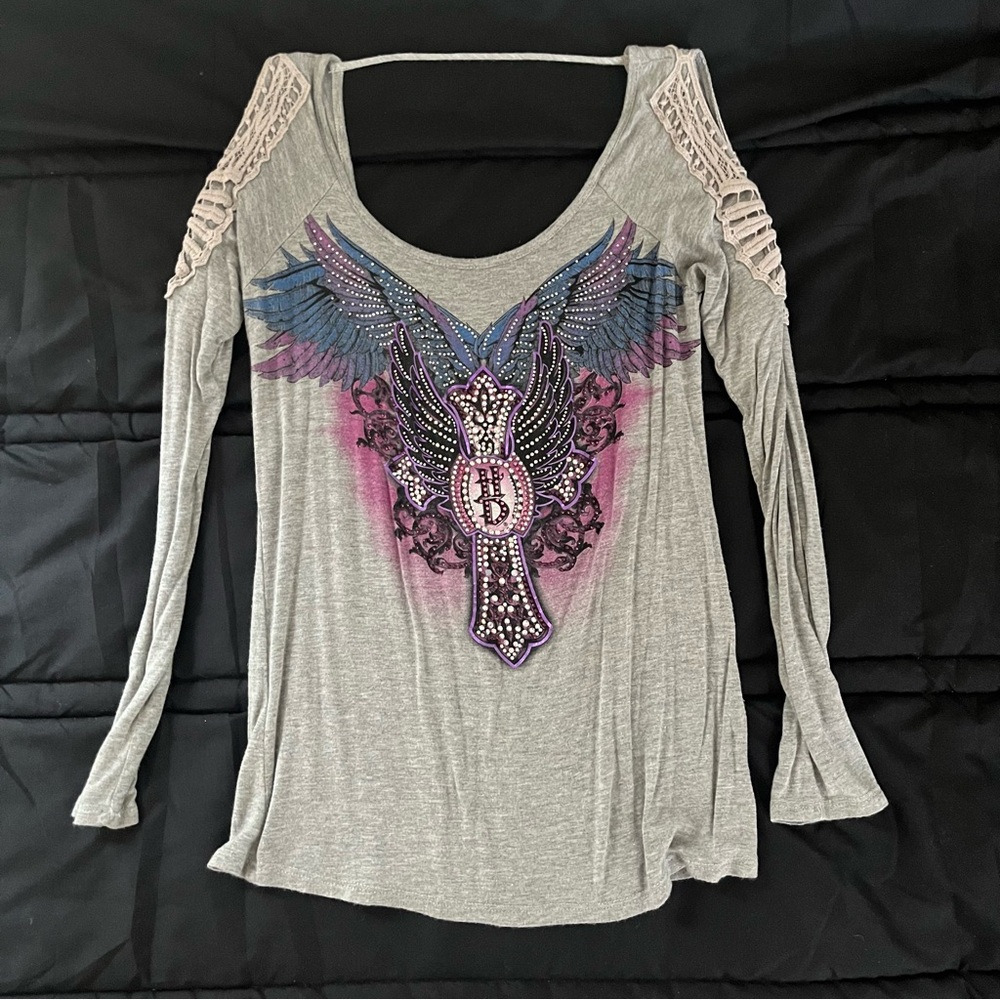 Vintage Y2K Women’s Harley Davidson Top Biker Rhinestone Sz Medium